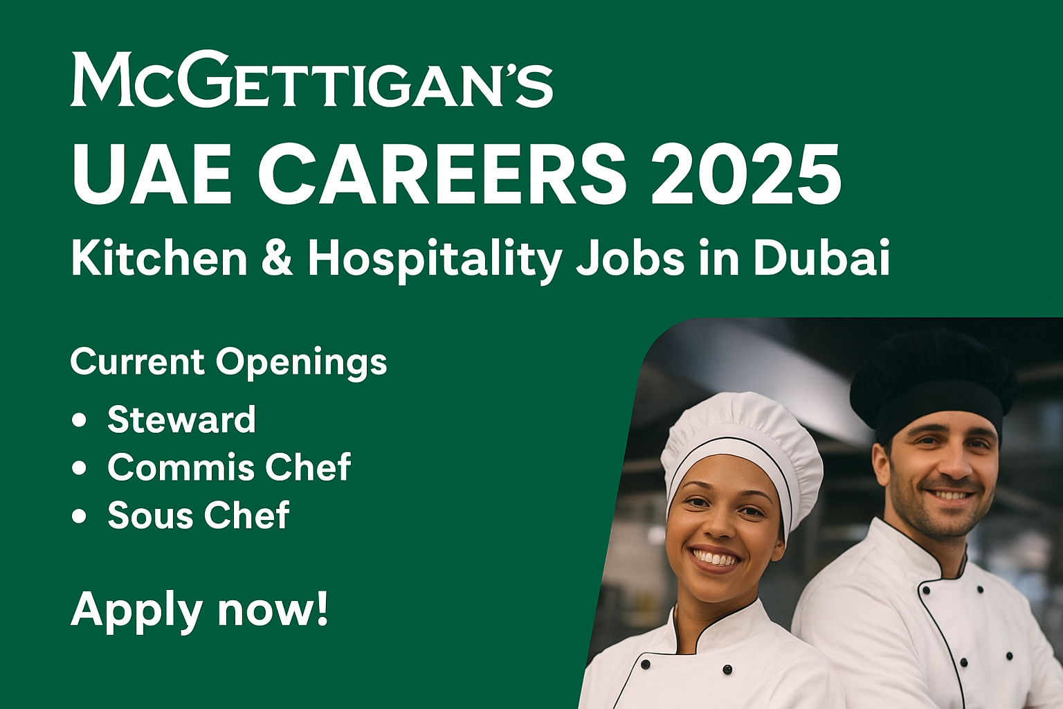 McGettigan’s UAE careers hiring chefs and kitchen staff jobs 2025