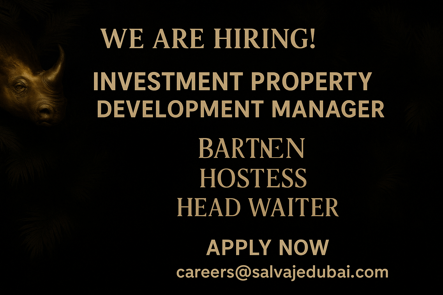 Salvaje Dubai Hiring Bartender, Hostess, Head Waiter & Marketing Executive Jobs 2025